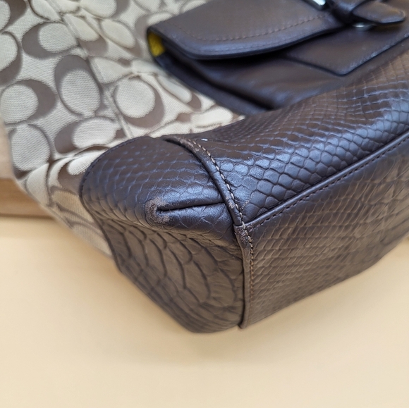 Coach Brown & Tan Signature Python Logo Shoulder Bag - Picture 6 of 13
